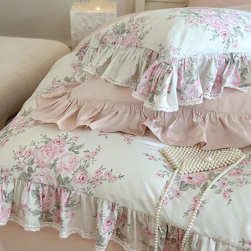 Decorbites™ Französisches Rosen-Spitzen-Volants-Bettwäsche-Set - 1000TC Ägyptische Baumwolle Luxus Vintage