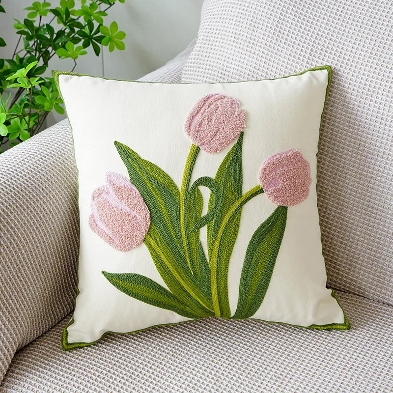 Decorbites™ Grüne Tulpenstickerei Kissenbezug 45X45CM - Sofa Bett Büro Auto Stuhlhülle