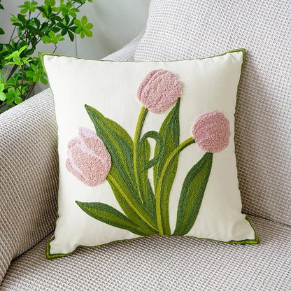 Decorbites™ Grüne Tulpenstickerei Kissenbezug 45X45CM - Sofa Bett Büro Auto Stuhlhülle