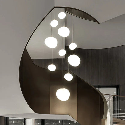 Decorbites™ Gregg Glass Hängeleuchte - Weiße LED-Kieselstein-Pendelleuchte für Villentreppen & Geschäfte