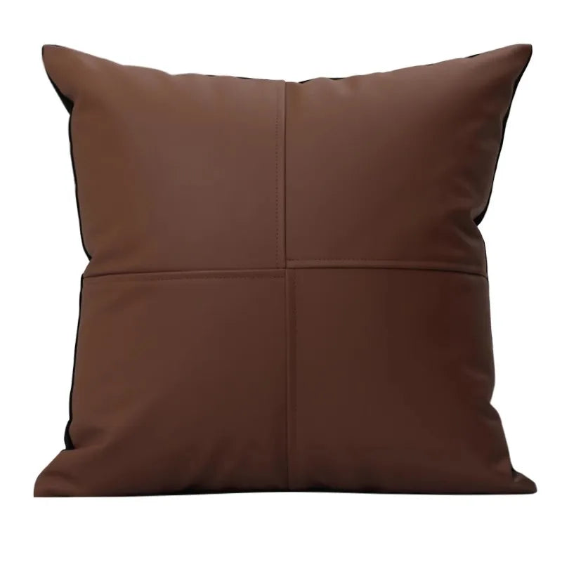 DecorBites™ Geometric Brown Leather Splicing Throw Pillow Cover 45x45cm Luxe Square Cushion Case