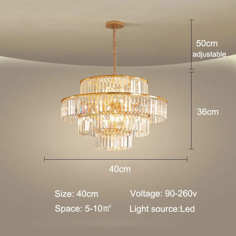 Decorbites™ Goldener Kristall-Leuchter-Hängelampe für luxuriöses Wohnzimmer, Esszimmer, Schlafzimmer