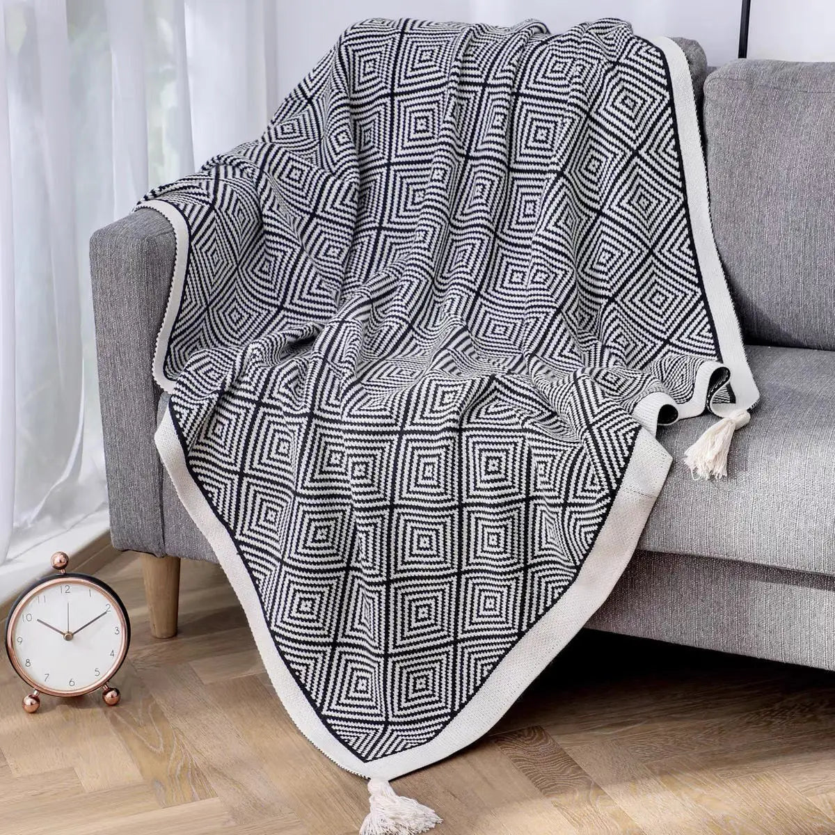 Decorbites™ Geometrische Fransen-Decke - Nordischer Stil Sofawurf und Boho-Dekor-Teppich