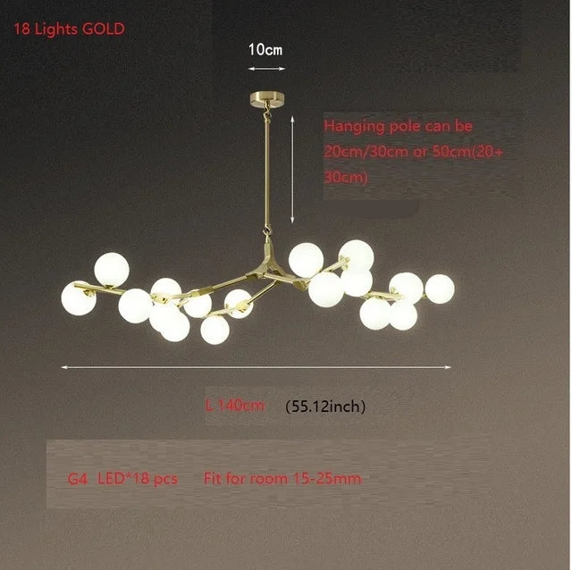 DecorBites™ Glass Balls LED Chandelier: Molecular Living Decoration, Modern Branches Pendant Lighting Fixtures.