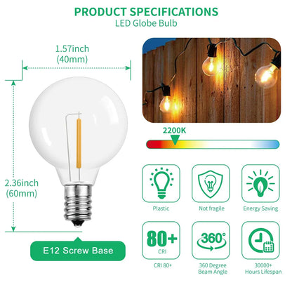 Decorbites™ G40 1W PET LED-Birnen – E12-Schraubfassung, unzerbrechliche Kugellampen – Außen-Girlandenbeleuchtung