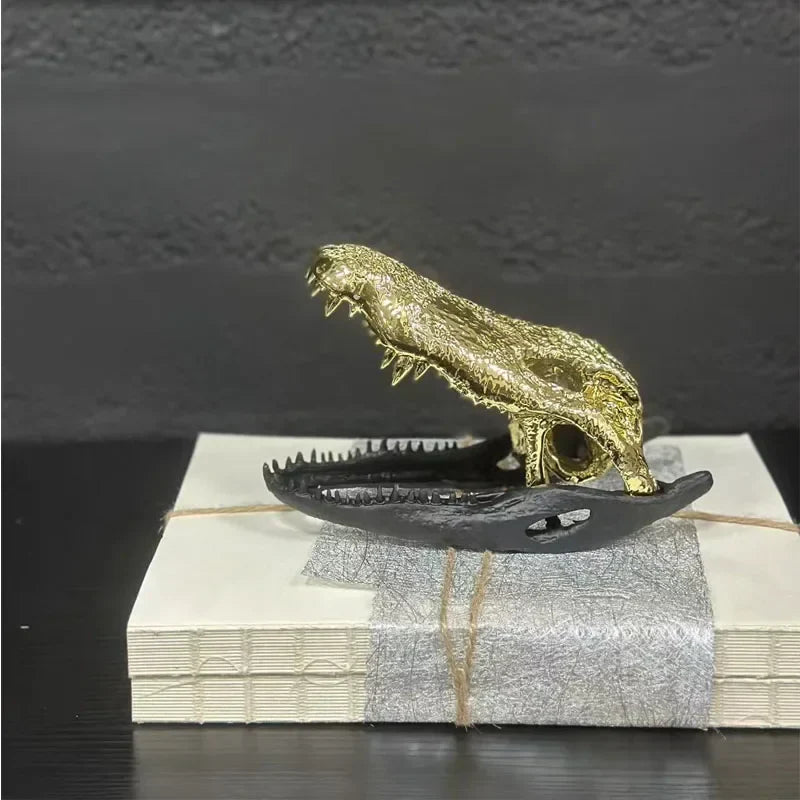 Metallic Crocodile Skull Decor