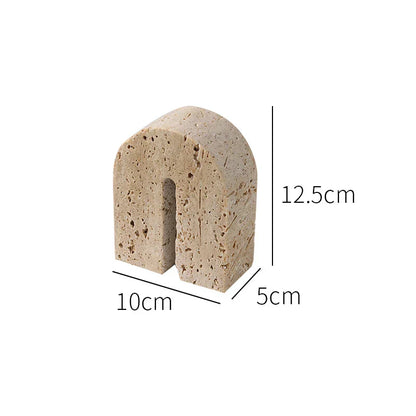 DecorBites™ Beige Travertine Stone Bookends - Luxury Vintage Book Holder Decor
