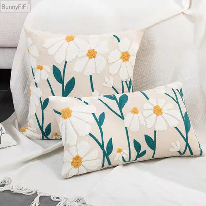 Decorbites™ Daisy Home Floral Geometrische Stickerei Kissenbezug 45x45cm/30x50cm Gelb Blau