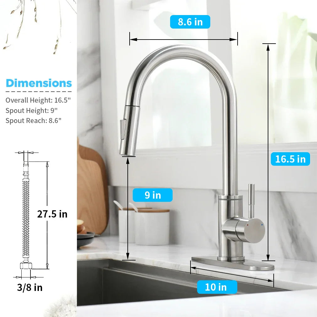 DecorBites™ Black Brass LED Kitchen Faucet, Single Handle Hot&Cold Water Mix Tap