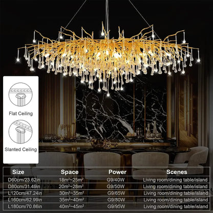 Decorbites™ Gold Nordic Kristall-Lüster - Langer Ast-Tropfen-Design