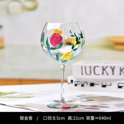 Decorbites™ Kristall-Handbemalter Blumen-Weinkelch - Chinesisches Antikes Rotweinglas