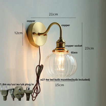 DecorBites™ Crystal LED Wall Sconce Brass Mirror Light Modern Nordic Pull Chain Switch