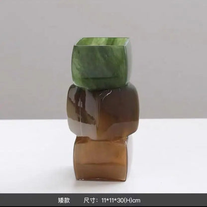 DecorBites™ Geometric Square Vase Table Soft Decoration Glass Decor for Hotel TV Counter