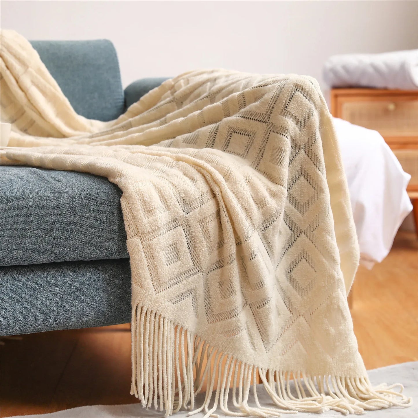 Decorbites™ Gestrickte Nordische Sofadecke - Weiche Wollmischung Bettrandtuch für Hotel-Schlafzimmer-Dekoration