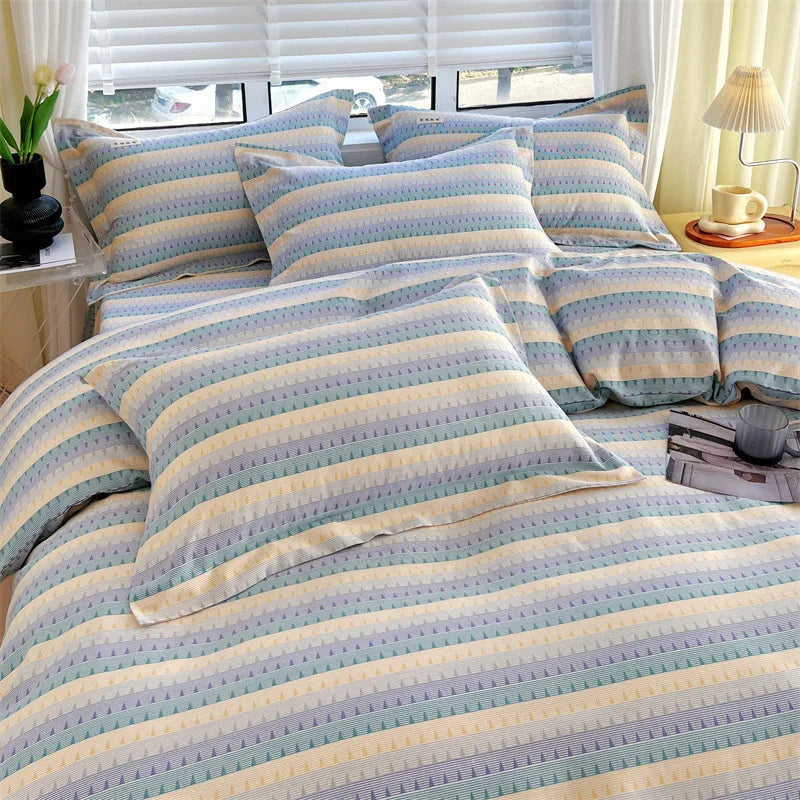 DecorBites™ Cotton Stripe Comforter Cover Set for Single Double Bed - Autumn Winter