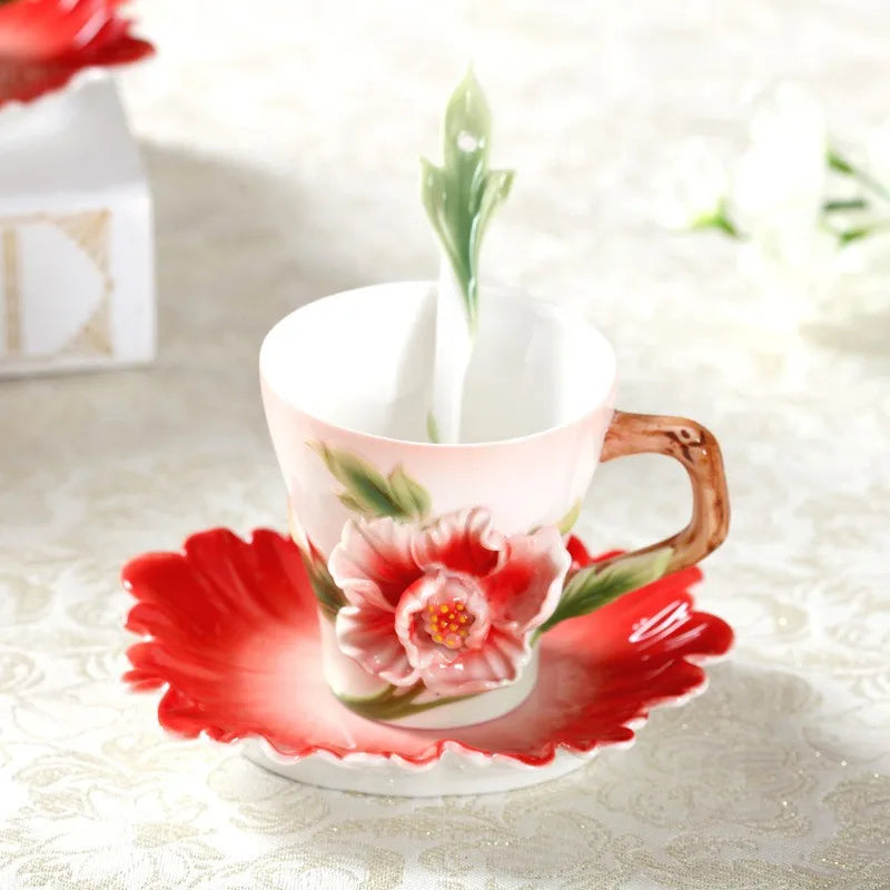 Decorbites™ Emaille-Rosen-Pfingstrosen-Blumen-Kaffeetasse Hochzeits-Geburtstagsgeschenk