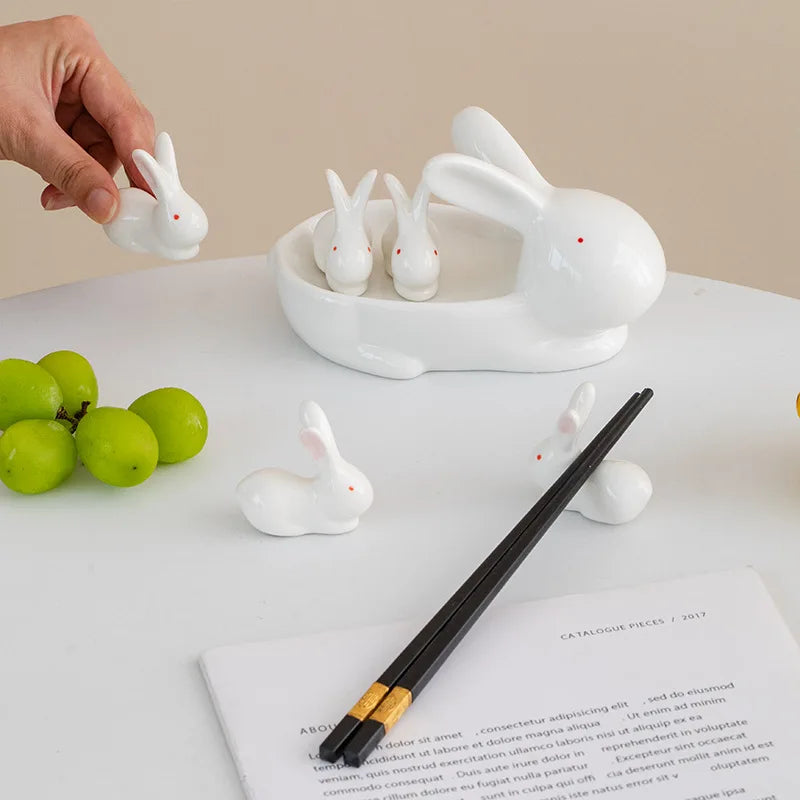 Decorbites™ Entenhaltes-Stäbchenhalter-Tablett Weißer-Hase-Porzellan-Teller Heimdekoration