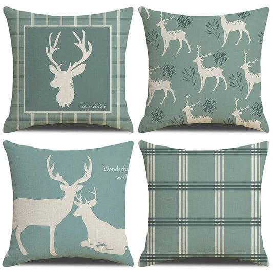 Decorbites™ Hirsch-Gitterlinien-Kissenbezug 45x45 cm Nordischer Leinen-Sitzkissenbezug für modernes Zuhause