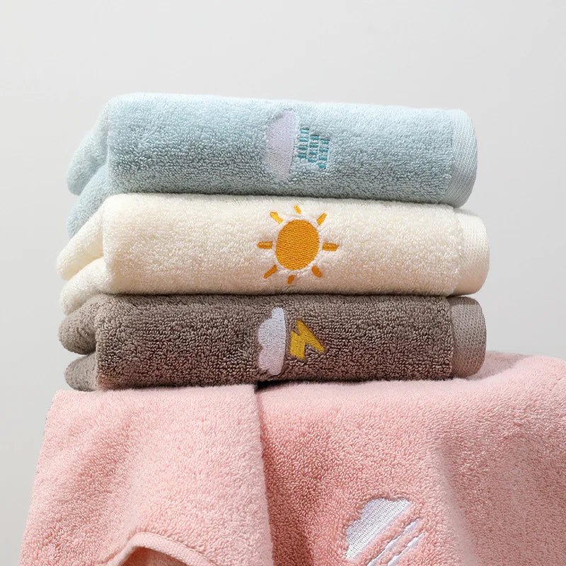 DecorBites™ Kids Weather Embroidery Cotton Terry Towel - High Quality Turban for Face and Hair