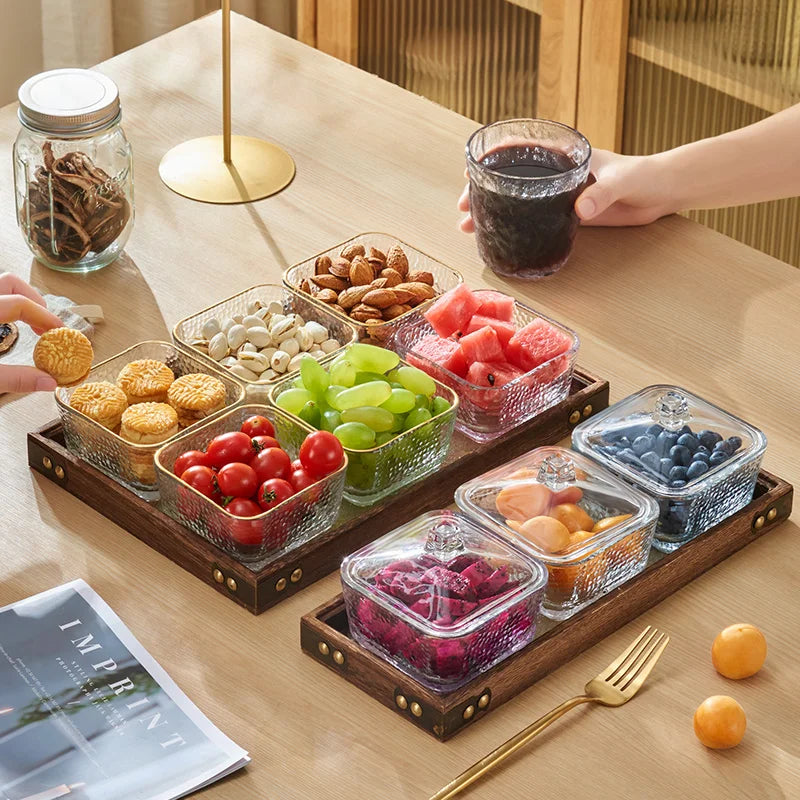 Glass Wood Serving Tray