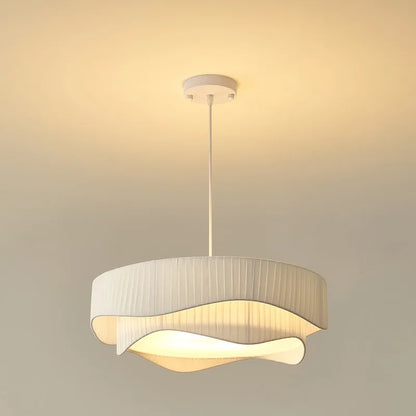 DecorBites™ Creamy Style E27 Chandelier Bedroom Pendant Lights: Minimalist White Fabric LED Lamps