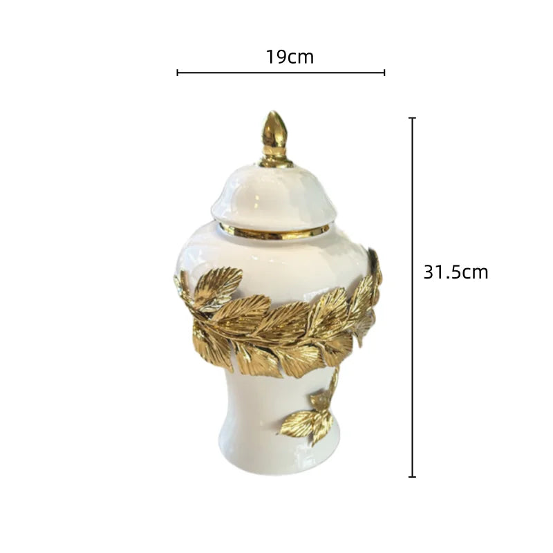 Decorbites™ Goldene Blätter Keramik Blumentopf mit handgeprägten Blumen für Blumenarrangements