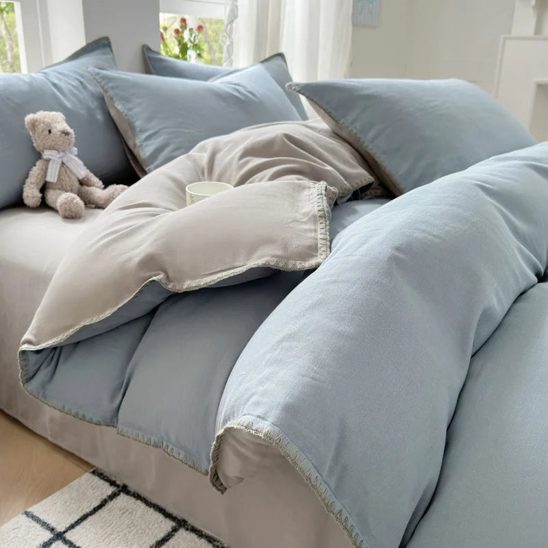 DecorBites™ Cotton Edge Embroidery Bedding Set for Autumn/Winter