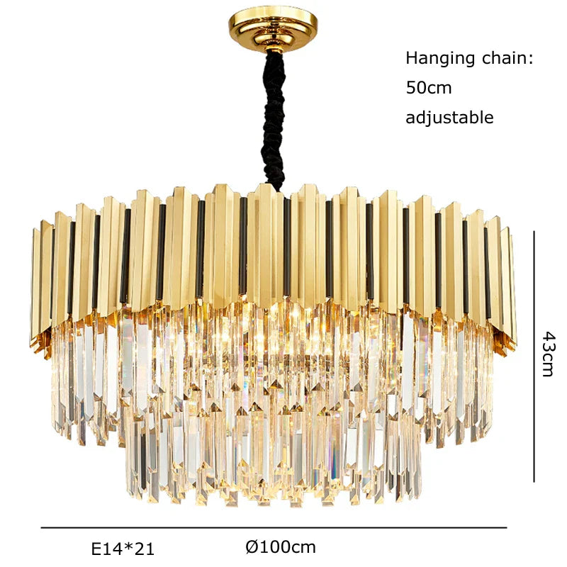 Gold Crystal Chandelier Stainless Steel Oval100cm