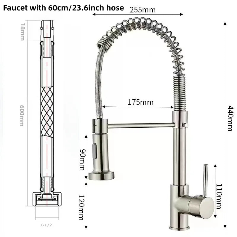 Brushed Nickel Kitchen Faucet Flexible Spout