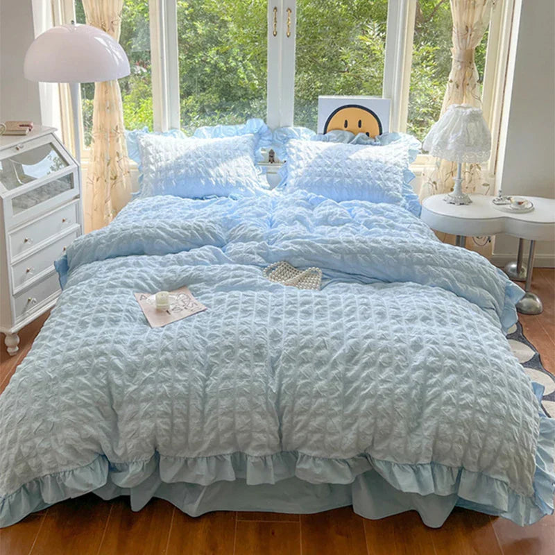 Decorbites™ Koreanische Prinzessin Weiche Bettwäsche-Set, Waschbaumes Baumwolle Einfarbig Daunenbezug-Kollektion
