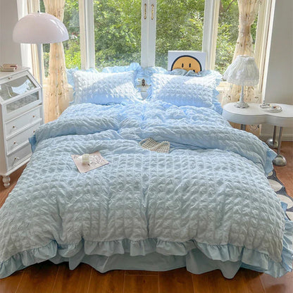 Decorbites™ Koreanische Prinzessin Weiche Bettwäsche-Set, Waschbaumes Baumwolle Einfarbig Daunenbezug-Kollektion