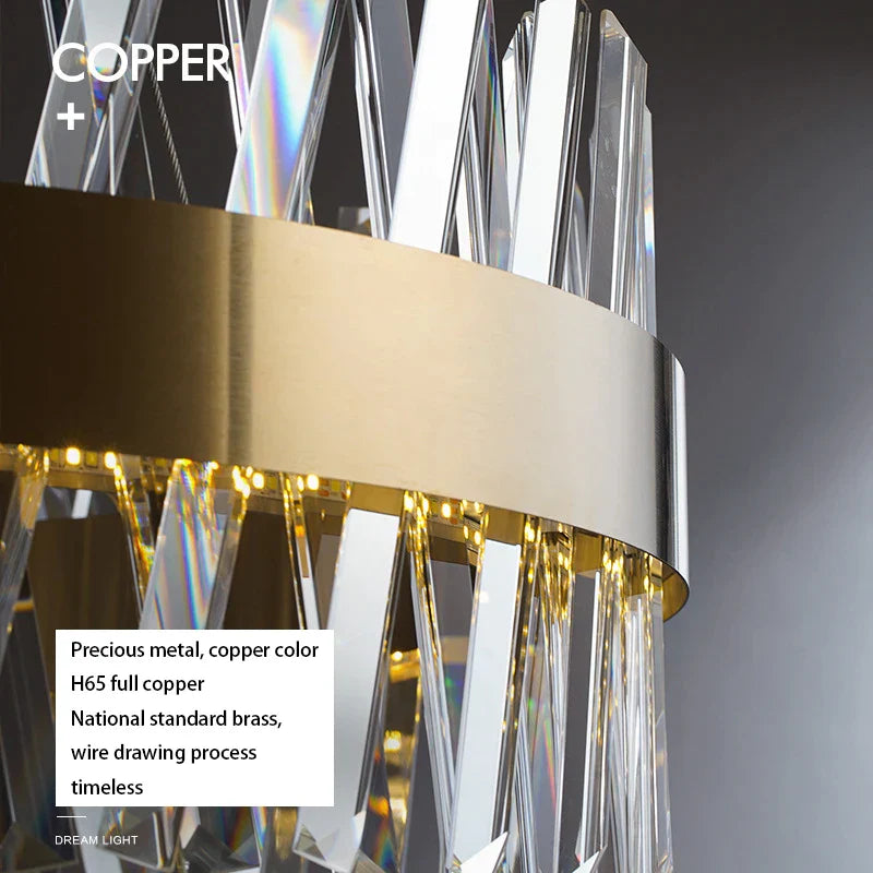 DecorBites™ Golden Round Crystal Chandelier LED Ceiling Light for Living Room and Bedroom