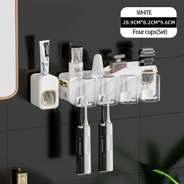 Decorbites™ Umgekehrtes Zahnbürstenhalter mit automatischer Zahnpasta-Presser & Make-up-Aufbewahrungsregal