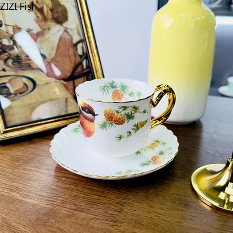 Decorbites™ Vogelmuster Keramik vergoldete Kaffeetasse & Untertasse Set
