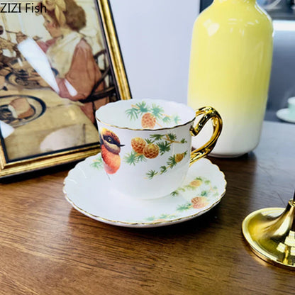 Decorbites™ Vogelmuster Keramik vergoldete Kaffeetasse & Untertasse Set
