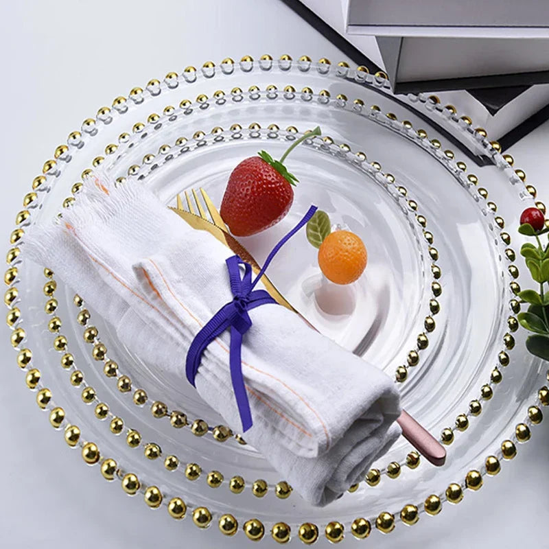 Gold Beaded Glass Plate