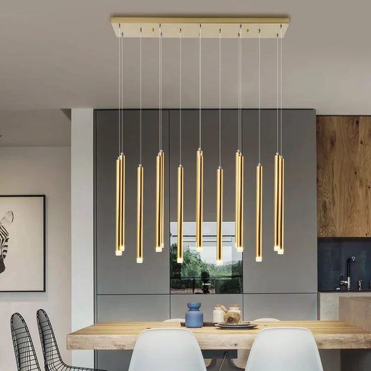 DecorBites™ Golden Tube LED Chandelier for Modern Duplex Villa Living Room Staircase