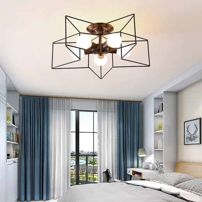 DecorBites™ Creative Star LED Ceiling Chandelier - Brushed Antique Gold Living Bedroom Lamp