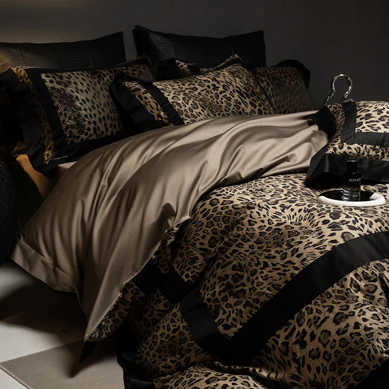 Decorbites™ Leopard-Muster Luxus-Bettwäsche-Set - Queen/King-Größe Daunenbettdeckebezug, Laken, Kissenbezüge