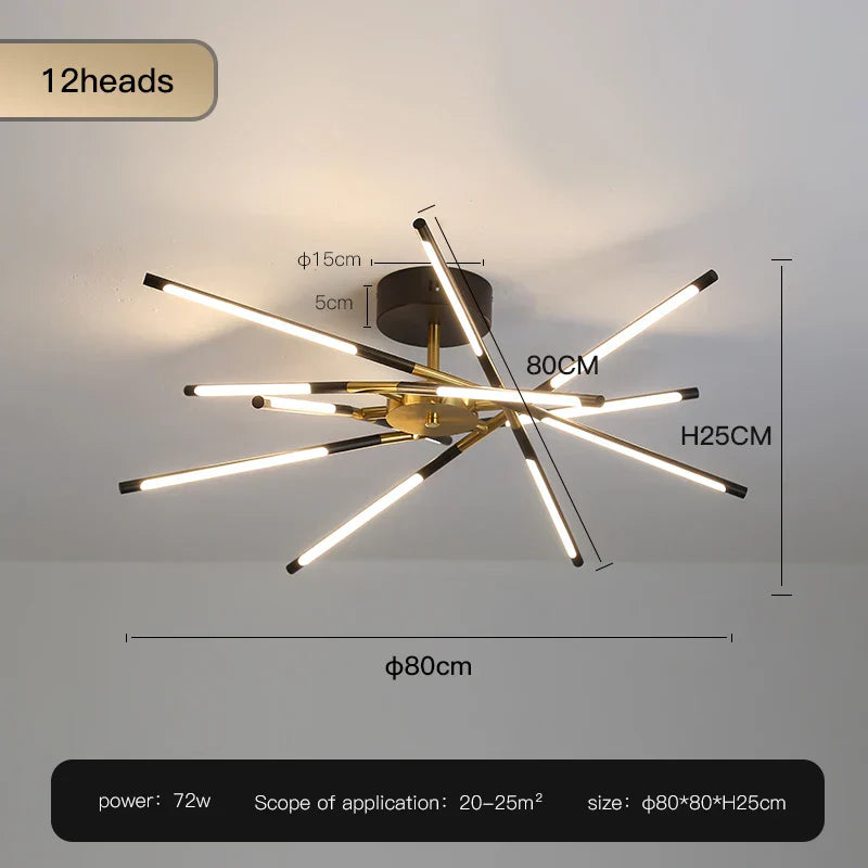 DecorBites™ Gold LED Ceiling Chandelier for Living Room Bedroom Kitchen - Dimmable Pendant Light