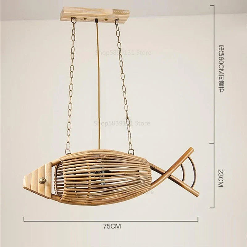 Decorbites™ Bambus-Fisch-Wandlampe: Retro-Dekoration für Café, Bar, Teehäuser, Wohnzimmer, Bauernhof, Hotelbeleuchtung