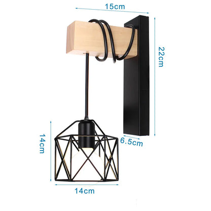 Decorbites™ Loft Amerikanisches Eisenholz Wandarmleuchte Vintage Käfigschutz Lampenschirm Armatur