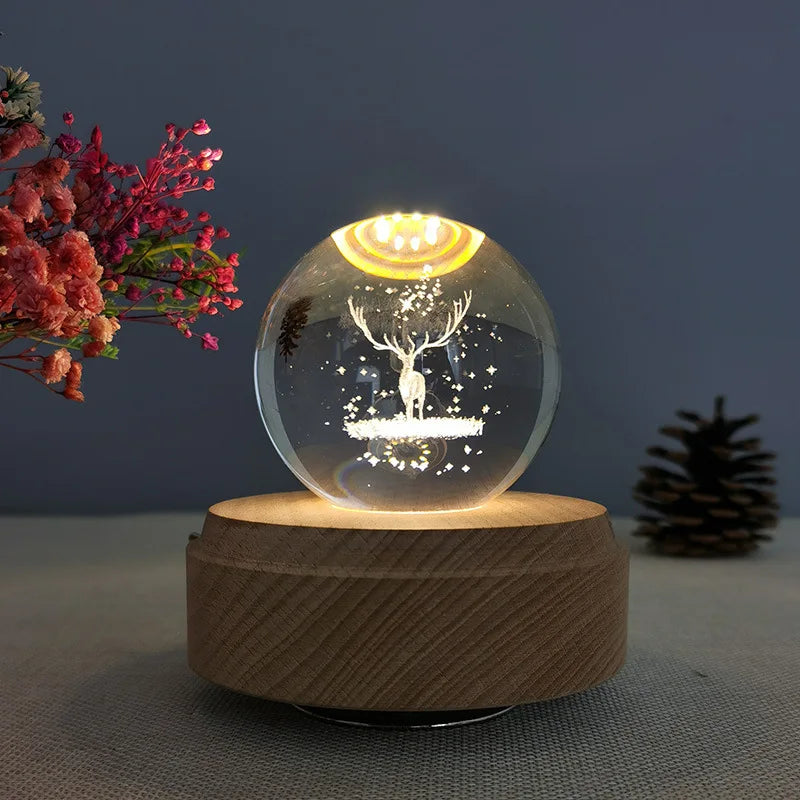 DecorBites™ Crystal Ball Music Box: Rotating Light Projection, Birthday & Valentine's Day Gift