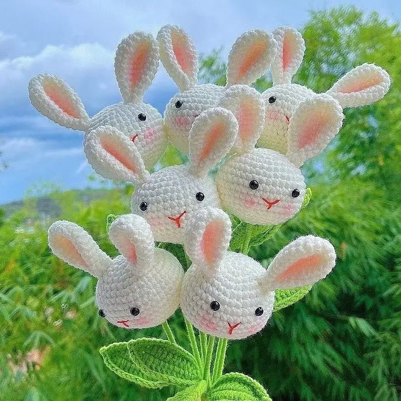 Decorbites™ Gestricktes Sonnenblumen- & Hasen-Bouquet: Handgefertigte Häkel-DIY-Heimdekoration & Geschenk