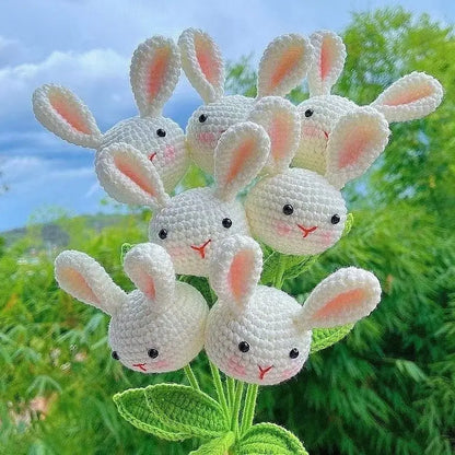 Decorbites™ Gestricktes Sonnenblumen- & Hasen-Bouquet: Handgefertigte Häkel-DIY-Heimdekoration & Geschenk