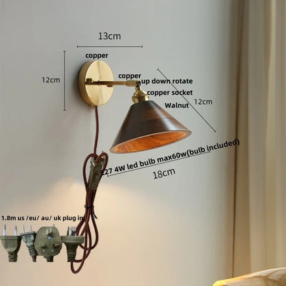 DecorBites™ LED Walnut Wood Wall Lamp Pull Chain Switch Modern Indoor Light