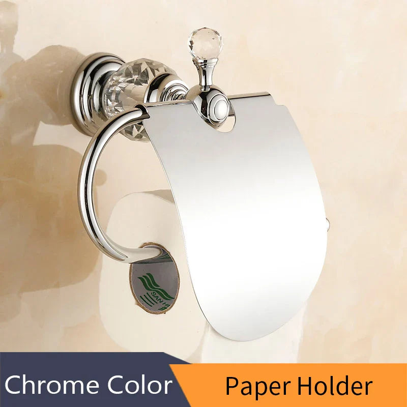 DecorBites™ Crystal Brass Gold Bathroom Accessories Set