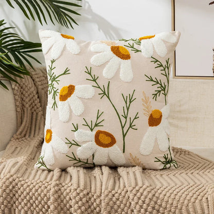 Decorbites™ Daisy Gelb Blumen Geometrisches Kissenbezug - Weiches Gemütliches Stickerei für das Wohnzimmer