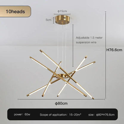 DecorBites™ Gold LED Ceiling Chandelier for Living Room Bedroom Kitchen - Dimmable Pendant Light