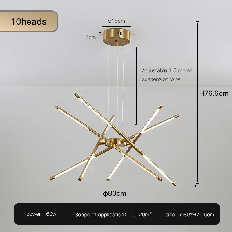 Gold LED Ceiling Chandelier 12-Head Dimmable